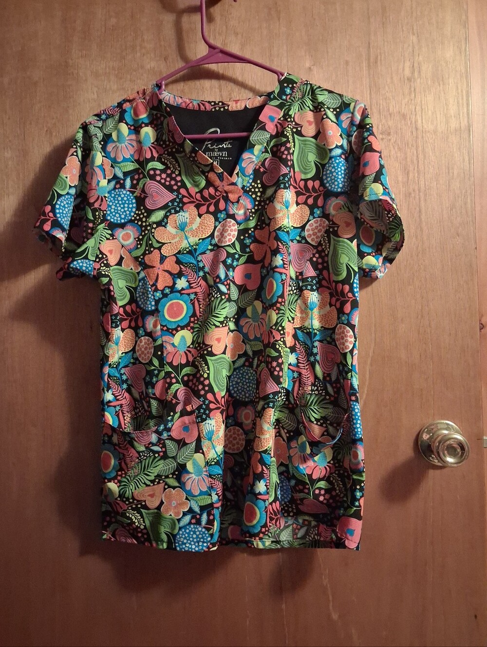 MaevnFloral V-Neck Scrub Top in Multicolor